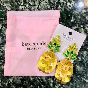 NWT Kate Spade By The Pool Pineapple Statement Earrings w/ Drawstring Bag